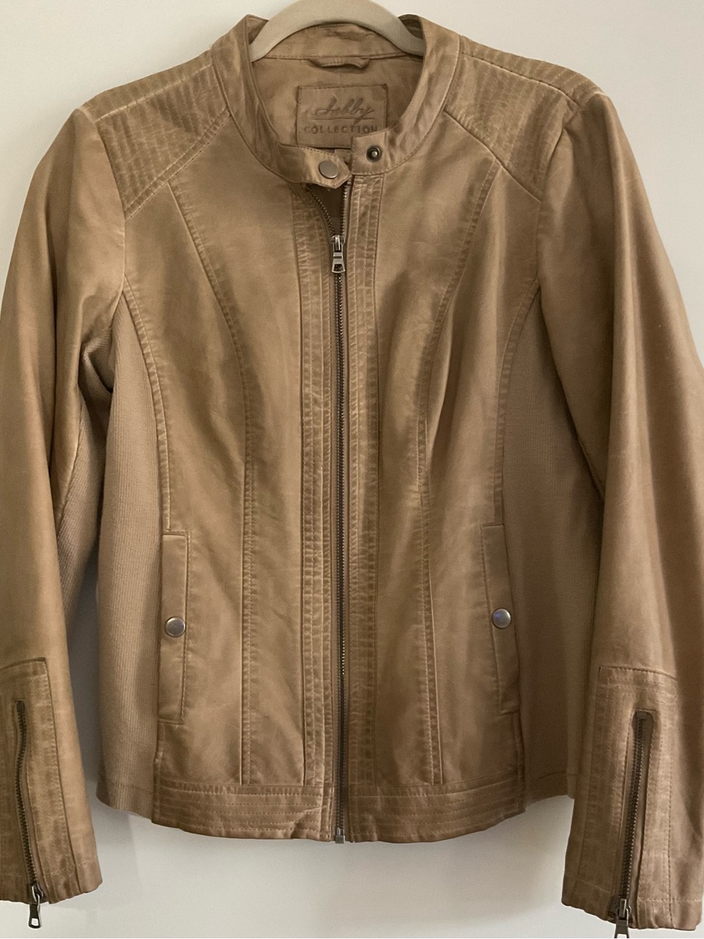 Sebby Women's Light Brown Leather Zip Jacket